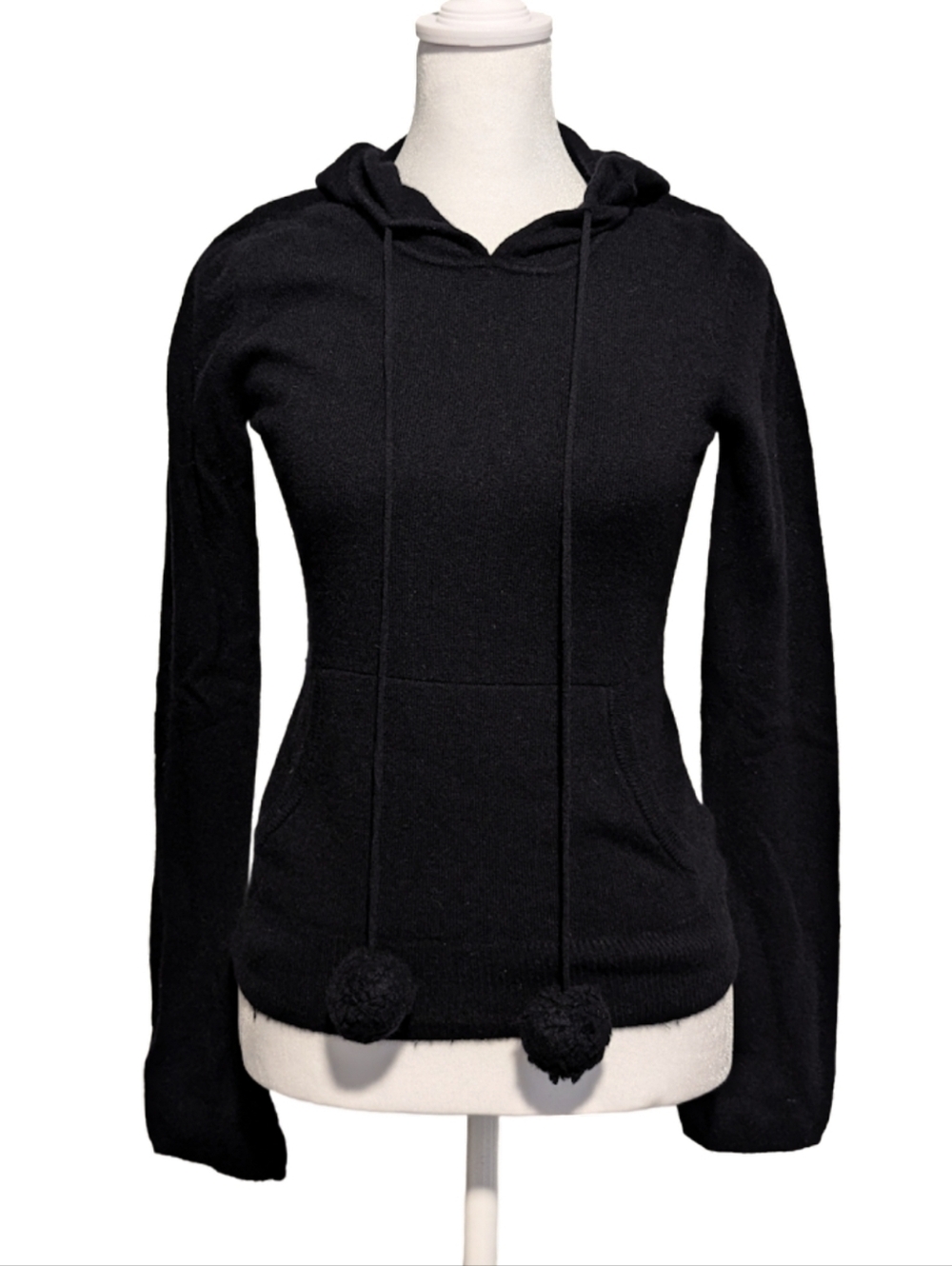 Juicy Couture Cashmere Hoodie Sweater Pom Pom Drawstrings Flare Sleeves Size S